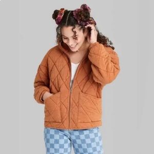Quilted Hooded Zip Up Jacket - Rust